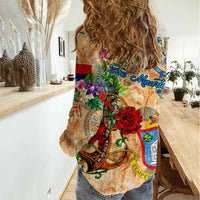 Sint Maarten Women Casual Shirt Geographic Coordinate Anchor - Turlte Tropical