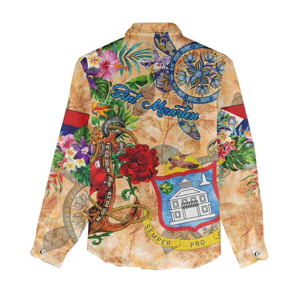 Sint Maarten Women Casual Shirt Geographic Coordinate Anchor - Turlte Tropical