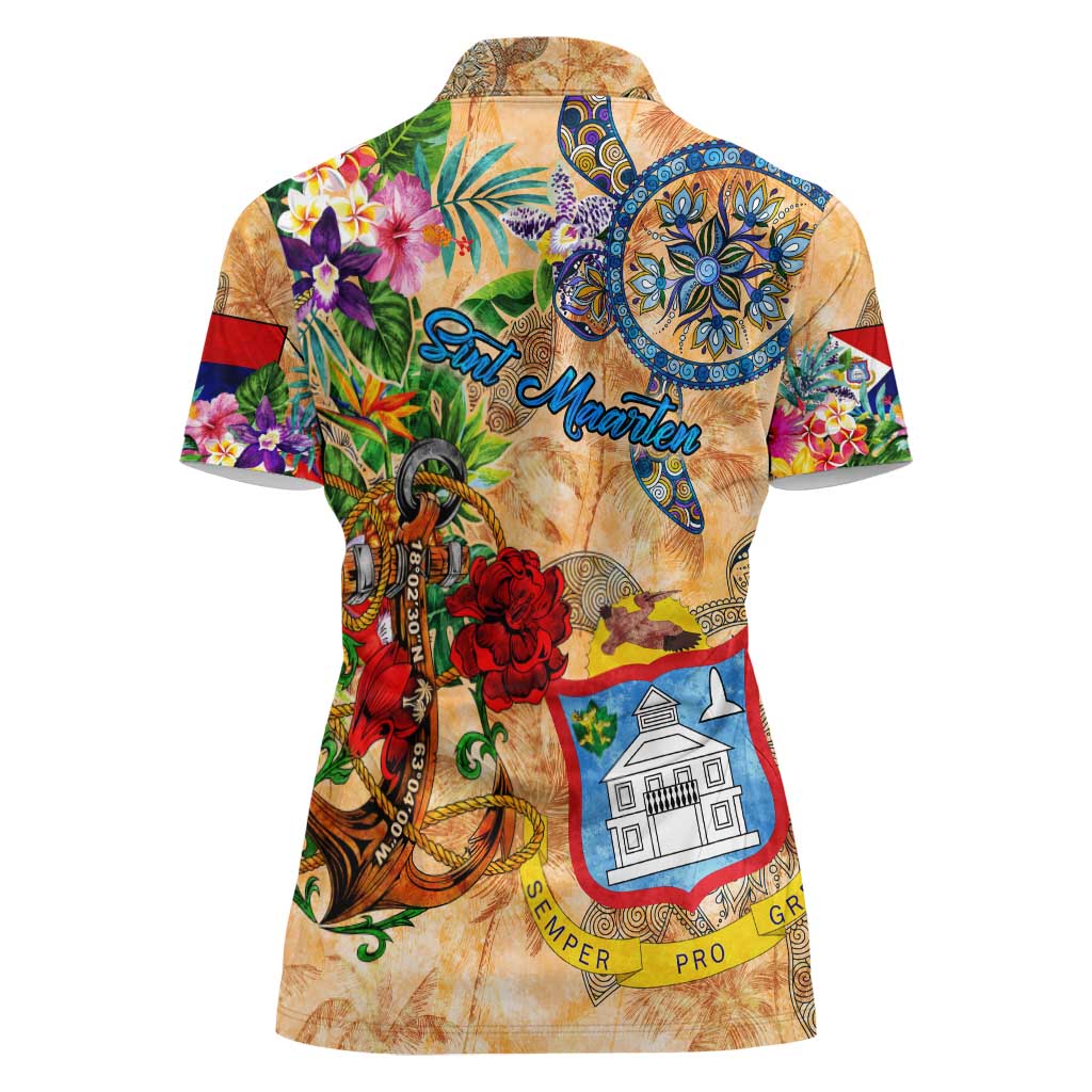 Sint Maarten Women Polo Shirt Geographic Coordinate Anchor - Turlte Tropical