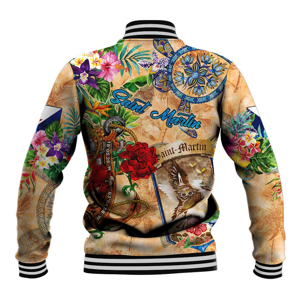 Saint Martin Baseball Jacket Geographic Coordinate Anchor - Turlte Tropical