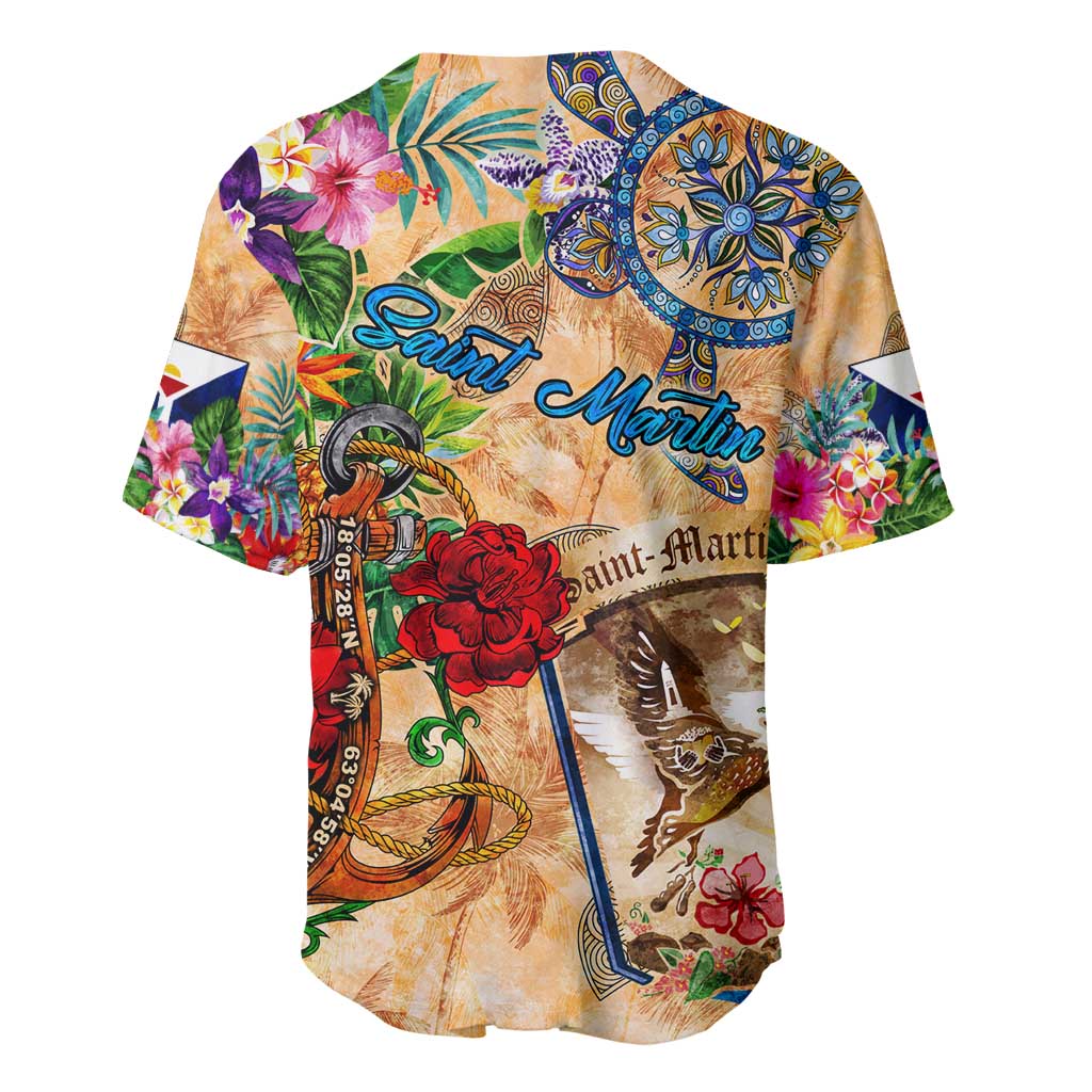 Saint Martin Baseball Jersey Geographic Coordinate Anchor - Turlte Tropical