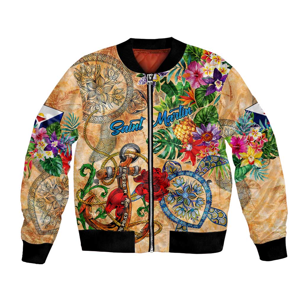 Saint Martin Bomber Jacket Geographic Coordinate Anchor - Turlte Tropical