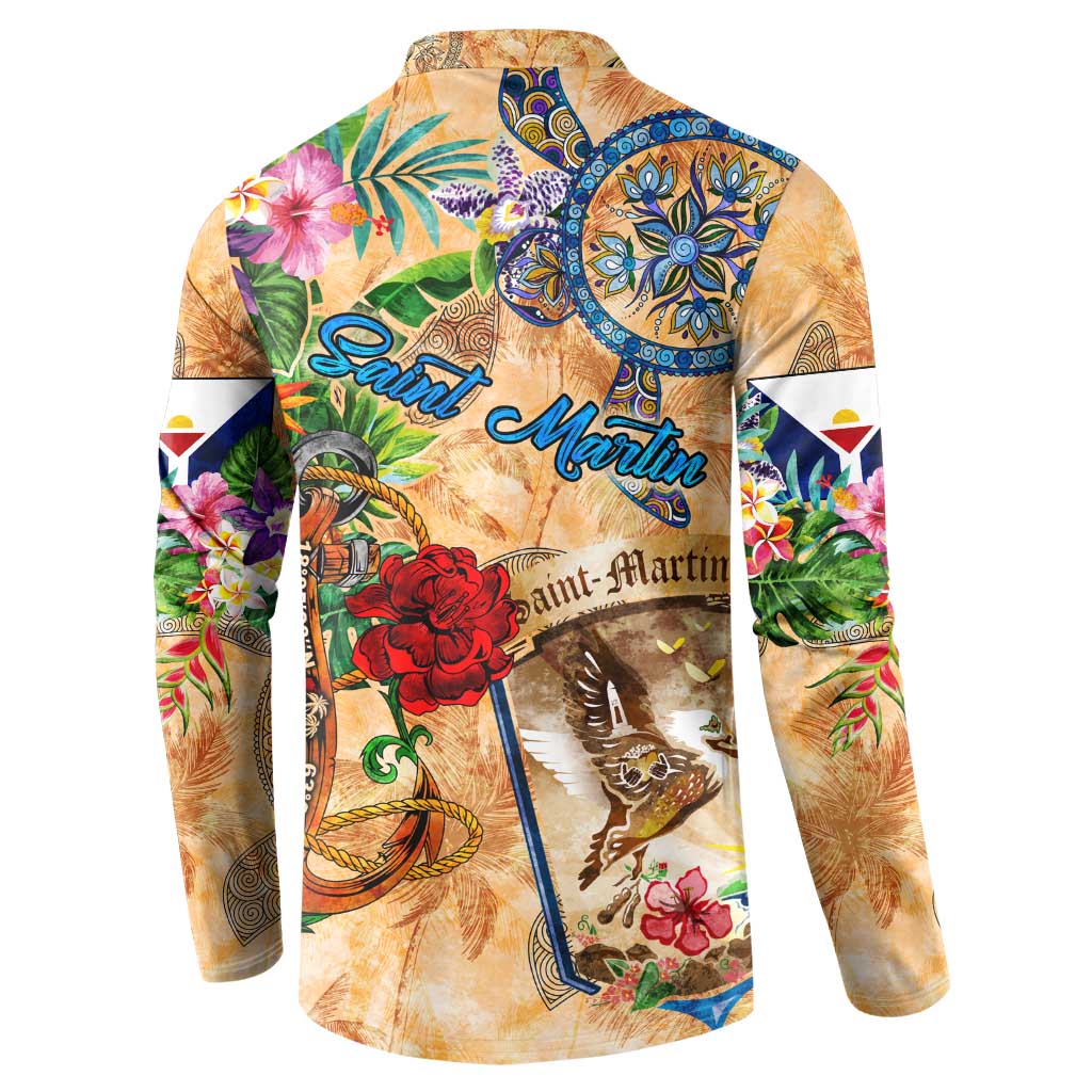 Saint Martin Button Sweatshirt Geographic Coordinate Anchor - Turlte Tropical