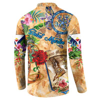 Saint Martin Button Sweatshirt Geographic Coordinate Anchor - Turlte Tropical