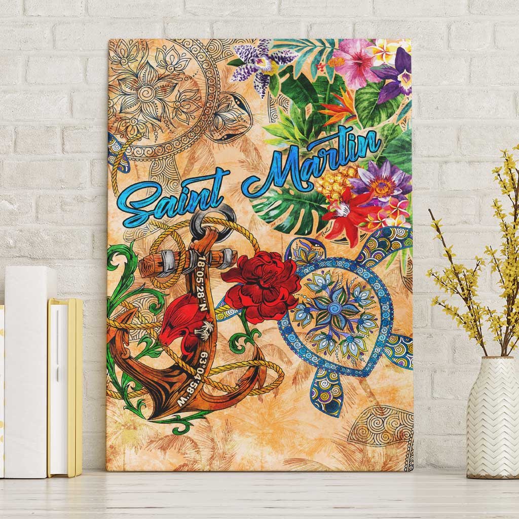 Saint Martin Canvas Wall Art Geographic Coordinate Anchor - Turlte Tropical