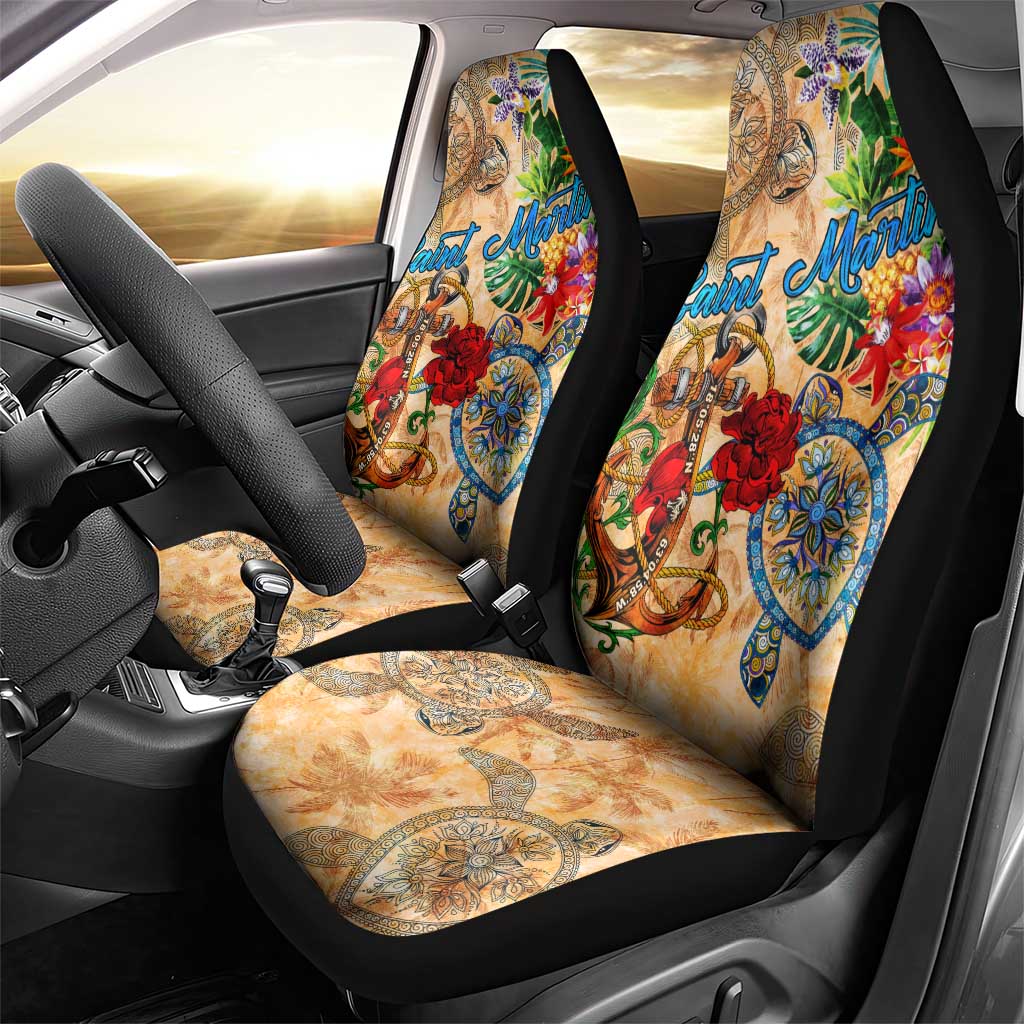 Saint Martin Car Seat Cover Geographic Coordinate Anchor - Turlte Tropical