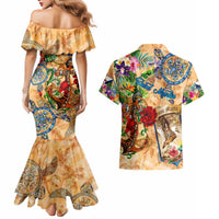 Saint Martin Couples Matching Mermaid Dress and Hawaiian Shirt Geographic Coordinate Anchor - Turlte Tropical