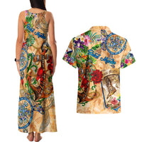 Saint Martin Couples Matching Tank Maxi Dress and Hawaiian Shirt Geographic Coordinate Anchor - Turlte Tropical