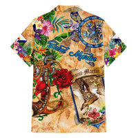 Saint Martin Family Matching Long Sleeve Bodycon Dress and Hawaiian Shirt Geographic Coordinate Anchor - Turlte Tropical