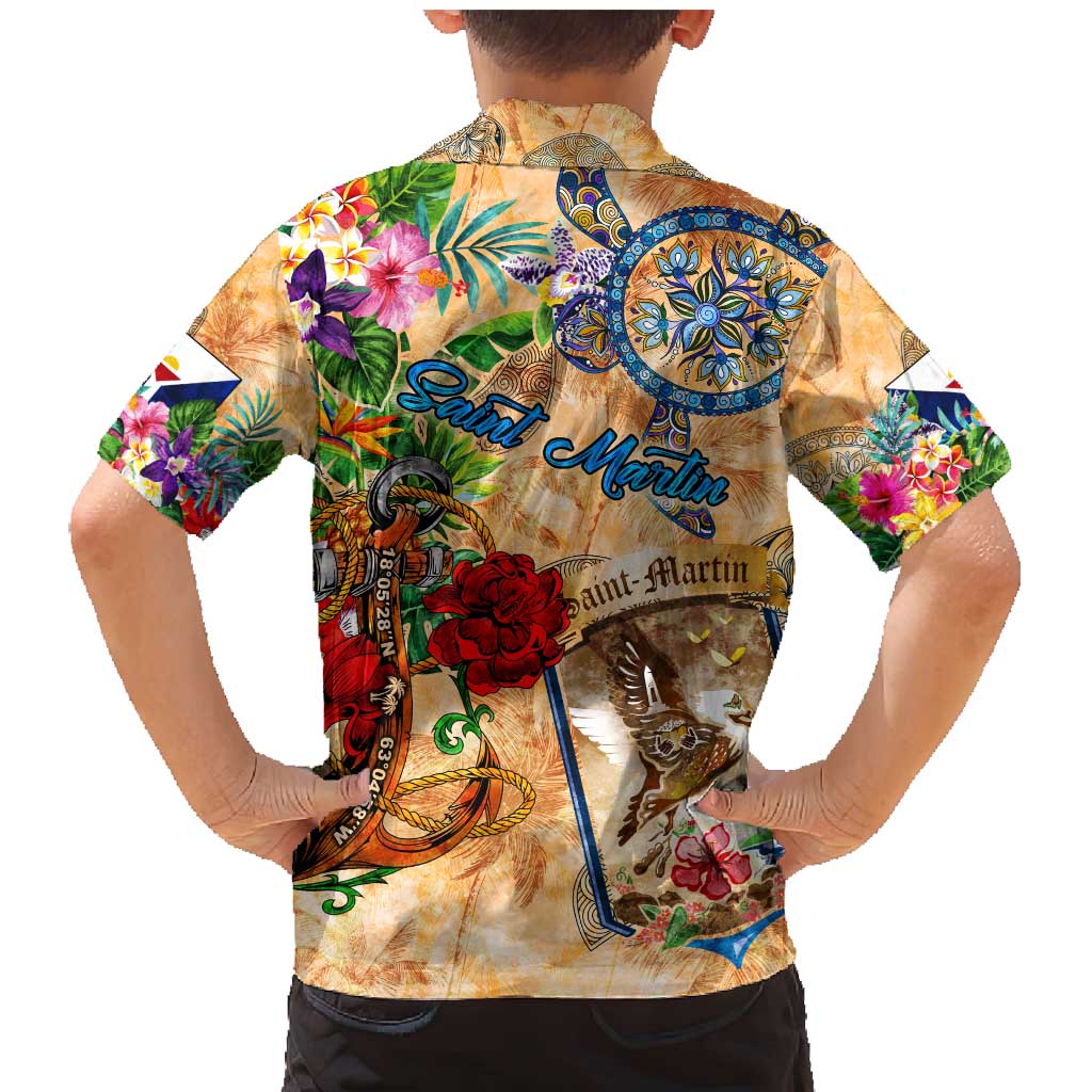 Saint Martin Family Matching Mermaid Dress and Hawaiian Shirt Geographic Coordinate Anchor - Turlte Tropical