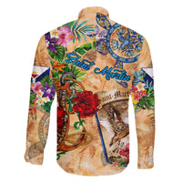 Saint Martin Family Matching Off The Shoulder Long Sleeve Dress and Hawaiian Shirt Geographic Coordinate Anchor - Turlte Tropical
