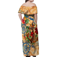 Saint Martin Family Matching Off Shoulder Maxi Dress and Hawaiian Shirt Geographic Coordinate Anchor - Turlte Tropical