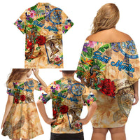 Saint Martin Family Matching Off Shoulder Short Dress and Hawaiian Shirt Geographic Coordinate Anchor - Turlte Tropical