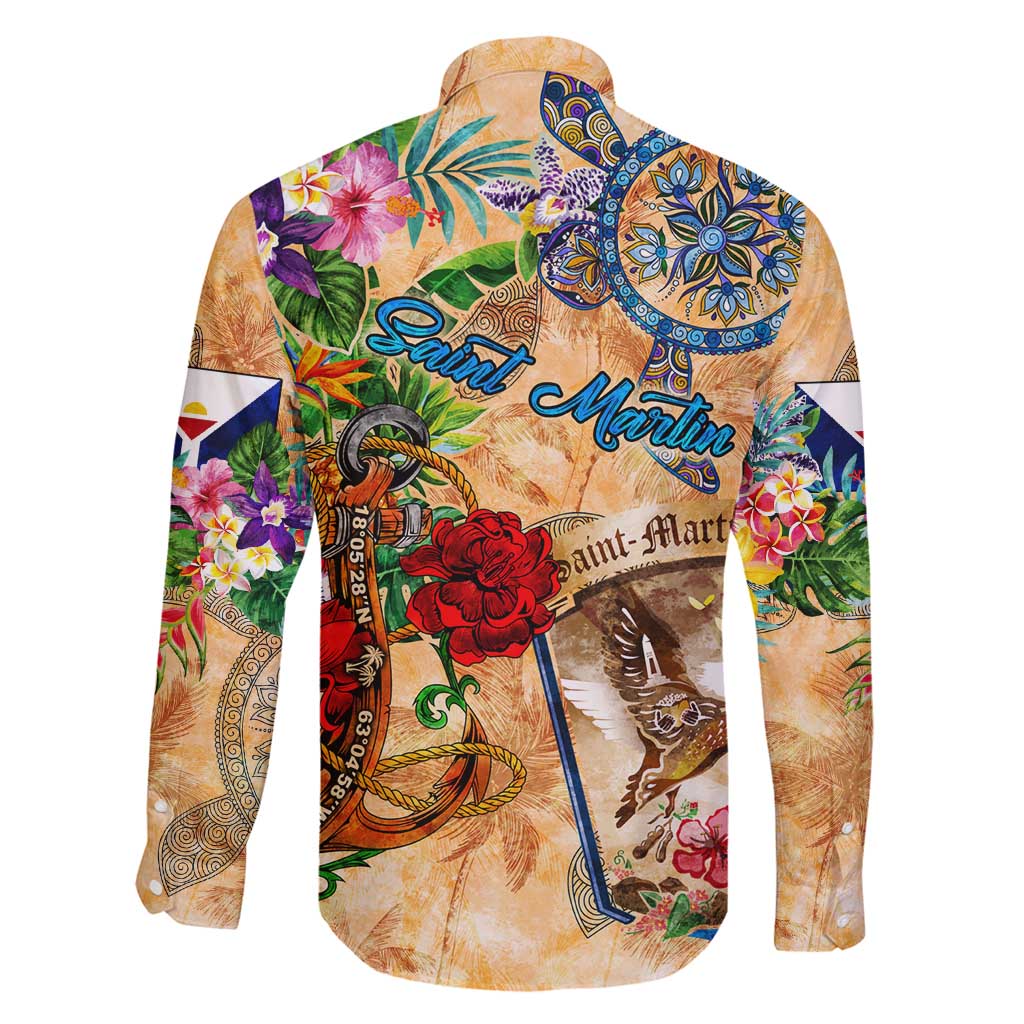 Saint Martin Family Matching Puletasi and Hawaiian Shirt Geographic Coordinate Anchor - Turlte Tropical