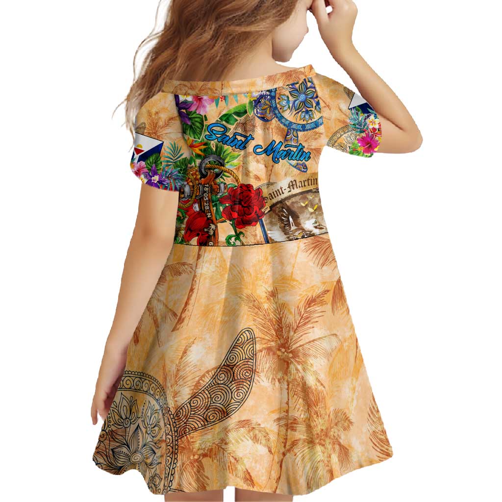 Saint Martin Family Matching Short Sleeve Bodycon Dress and Hawaiian Shirt Geographic Coordinate Anchor - Turlte Tropical
