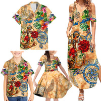 Saint Martin Family Matching Summer Maxi Dress and Hawaiian Shirt Geographic Coordinate Anchor - Turlte Tropical