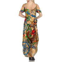 Saint Martin Family Matching Summer Maxi Dress and Hawaiian Shirt Geographic Coordinate Anchor - Turlte Tropical