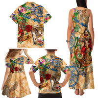Saint Martin Family Matching Tank Maxi Dress and Hawaiian Shirt Geographic Coordinate Anchor - Turlte Tropical