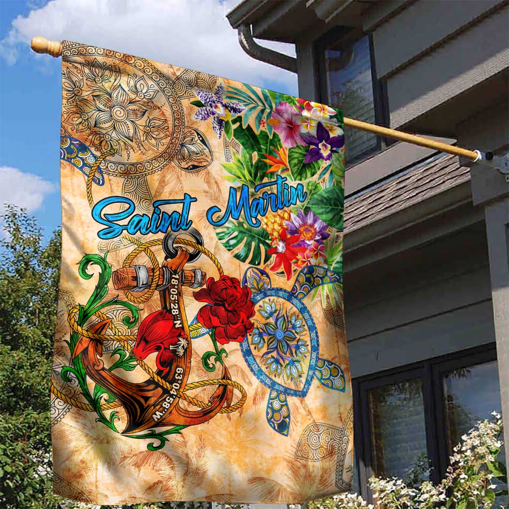 Saint Martin Garden Flag Geographic Coordinate Anchor - Turlte Tropical