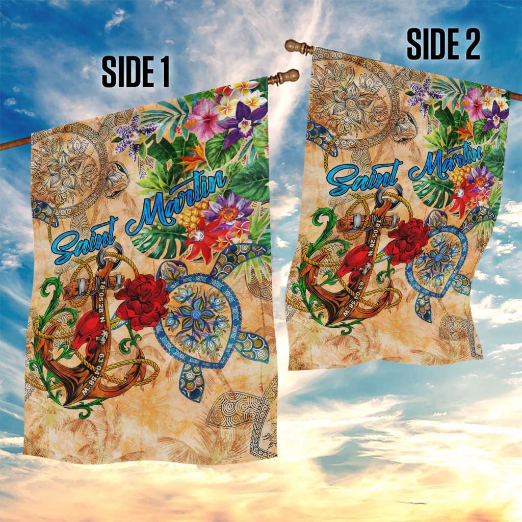 Saint Martin Garden Flag Geographic Coordinate Anchor - Turlte Tropical