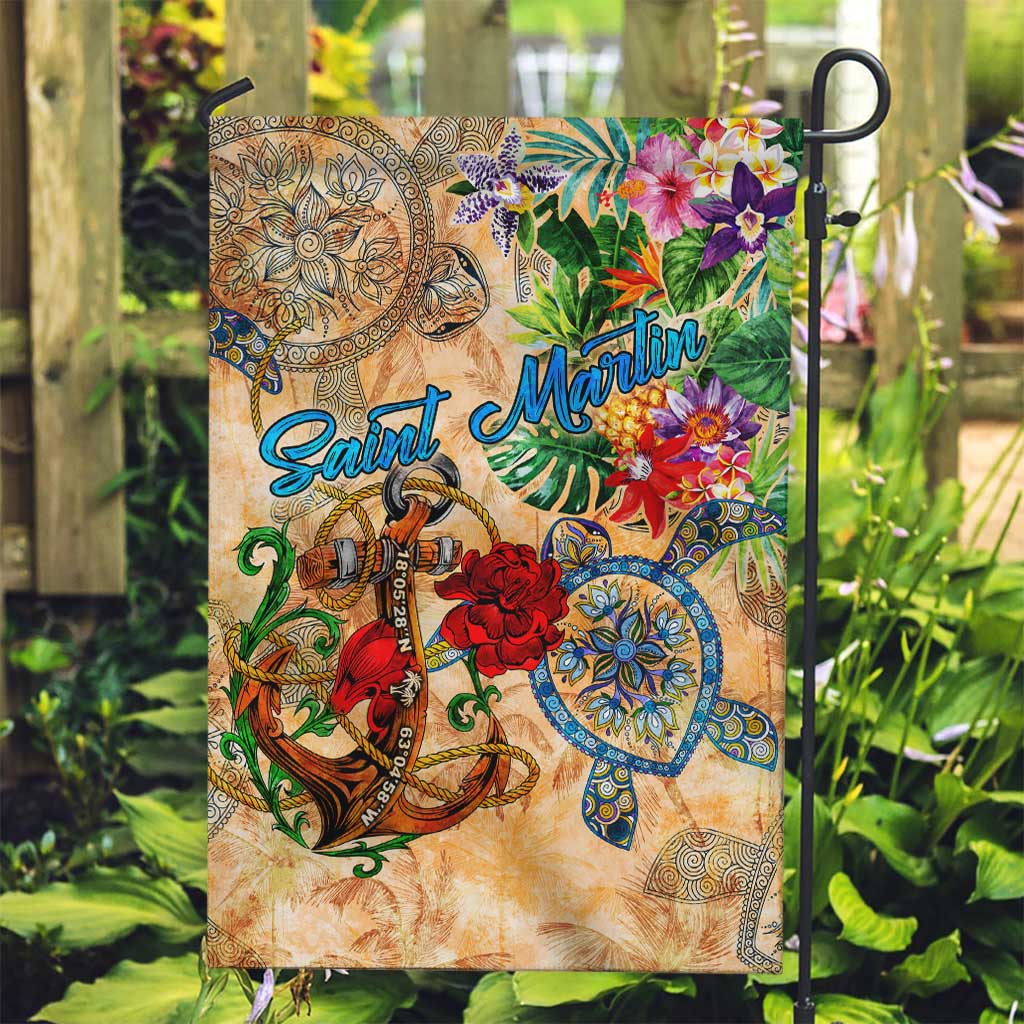 Saint Martin Garden Flag Geographic Coordinate Anchor - Turlte Tropical
