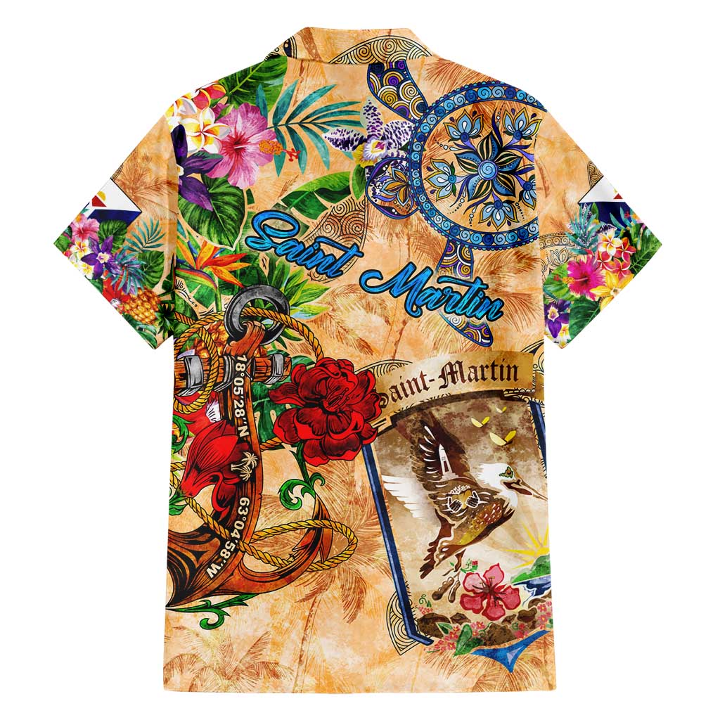 Saint Martin Hawaiian Shirt Geographic Coordinate Anchor - Turlte Tropical