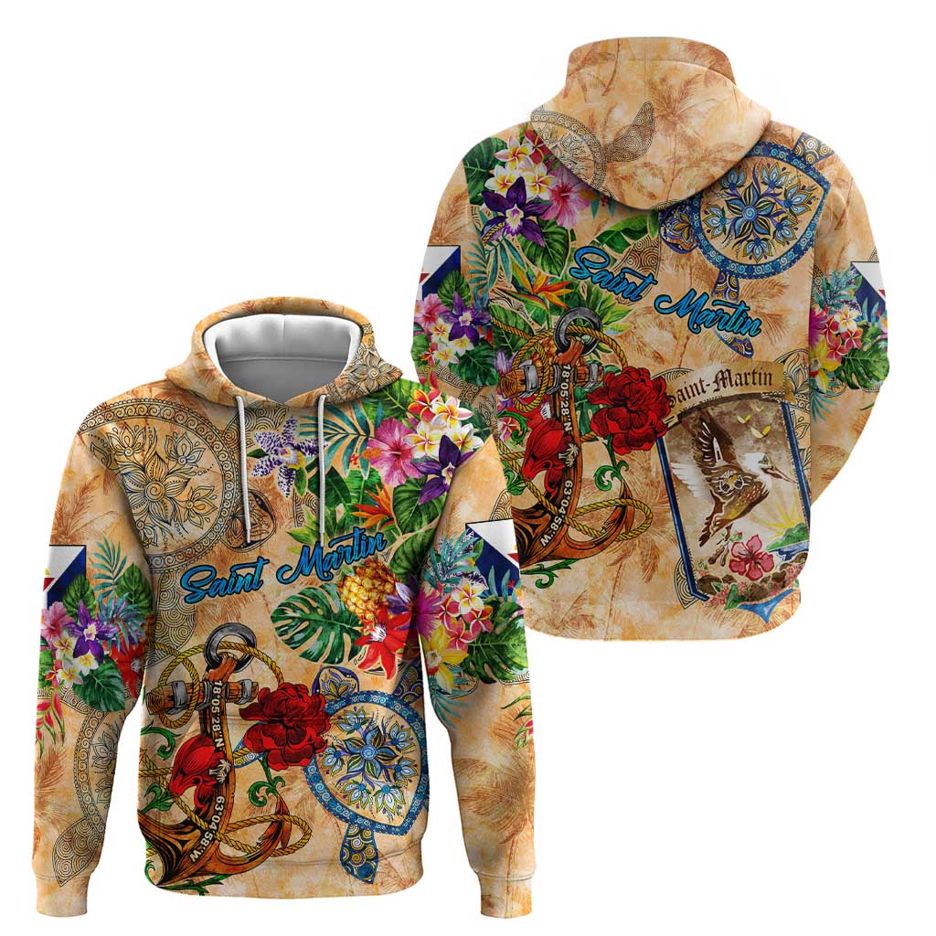 Saint Martin Hoodie Geographic Coordinate Anchor - Turlte Tropical