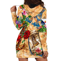 Saint Martin Hoodie Dress Geographic Coordinate Anchor - Turlte Tropical