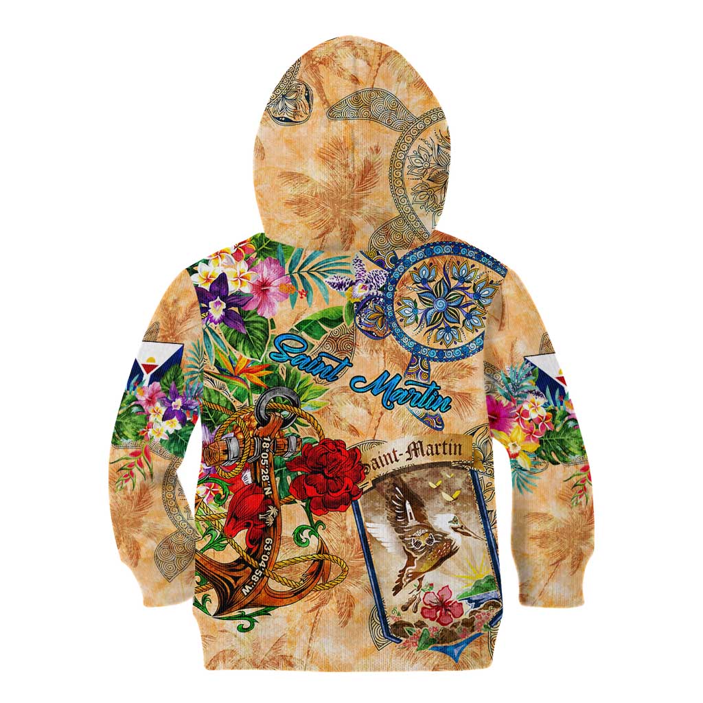 Saint Martin Kid Hoodie Geographic Coordinate Anchor - Turlte Tropical