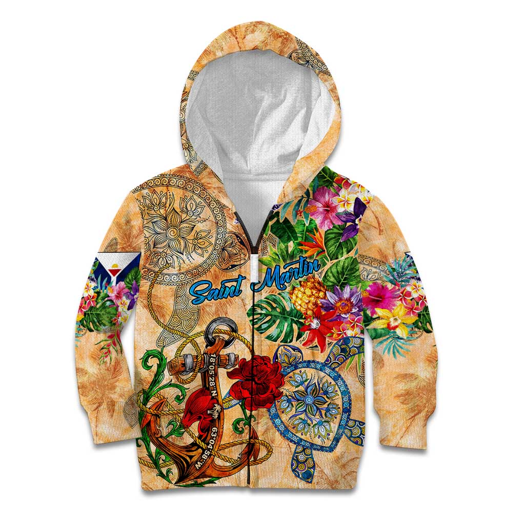 Saint Martin Kid Hoodie Geographic Coordinate Anchor - Turlte Tropical