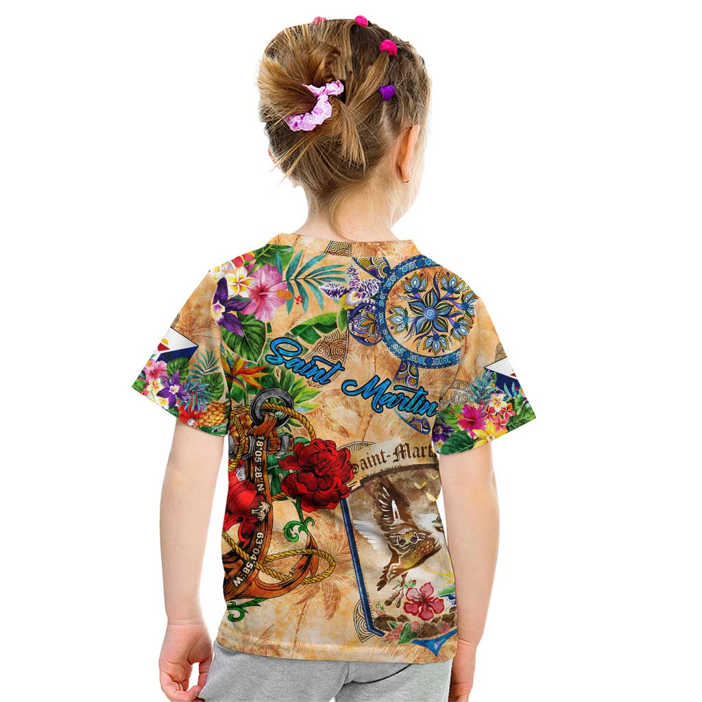 Saint Martin Kid T Shirt Geographic Coordinate Anchor - Turlte Tropical