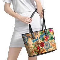 Saint Martin Leather Tote Bag Geographic Coordinate Anchor - Turlte Tropical