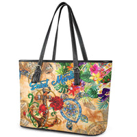 Saint Martin Leather Tote Bag Geographic Coordinate Anchor - Turlte Tropical