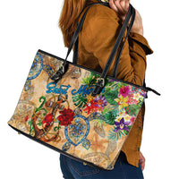 Saint Martin Leather Tote Bag Geographic Coordinate Anchor - Turlte Tropical