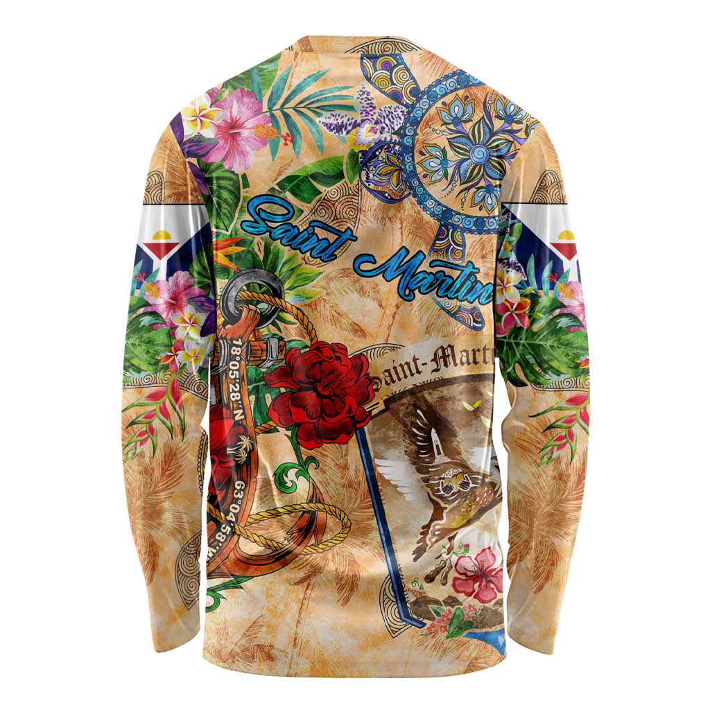 Saint Martin Long Sleeve Shirt Geographic Coordinate Anchor - Turlte Tropical