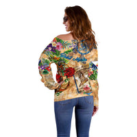 Saint Martin Off Shoulder Sweater Geographic Coordinate Anchor - Turlte Tropical