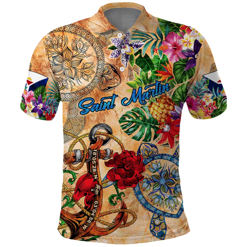 Saint Martin Polo Shirt Geographic Coordinate Anchor - Turlte Tropical
