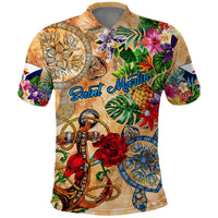 Saint Martin Polo Shirt Geographic Coordinate Anchor - Turlte Tropical