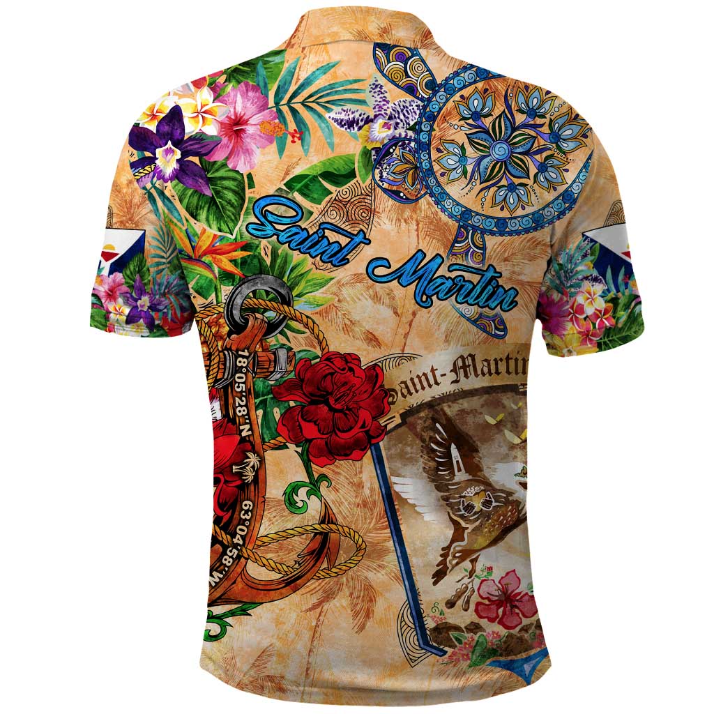 Saint Martin Polo Shirt Geographic Coordinate Anchor - Turlte Tropical