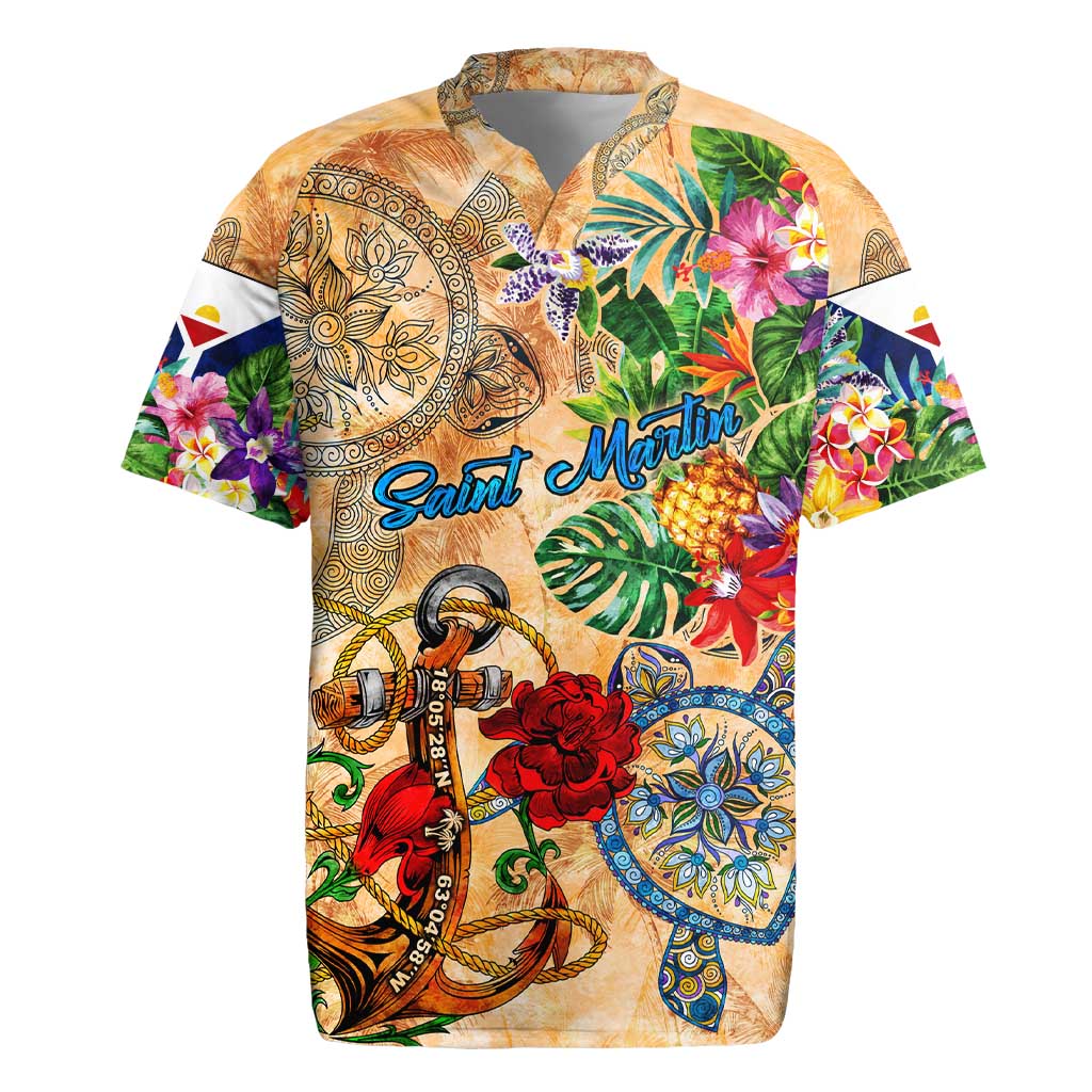 Saint Martin Rugby Jersey Geographic Coordinate Anchor - Turlte Tropical