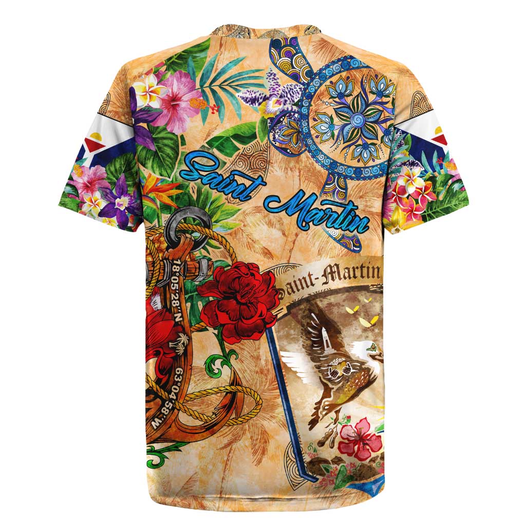 Saint Martin Rugby Jersey Geographic Coordinate Anchor - Turlte Tropical