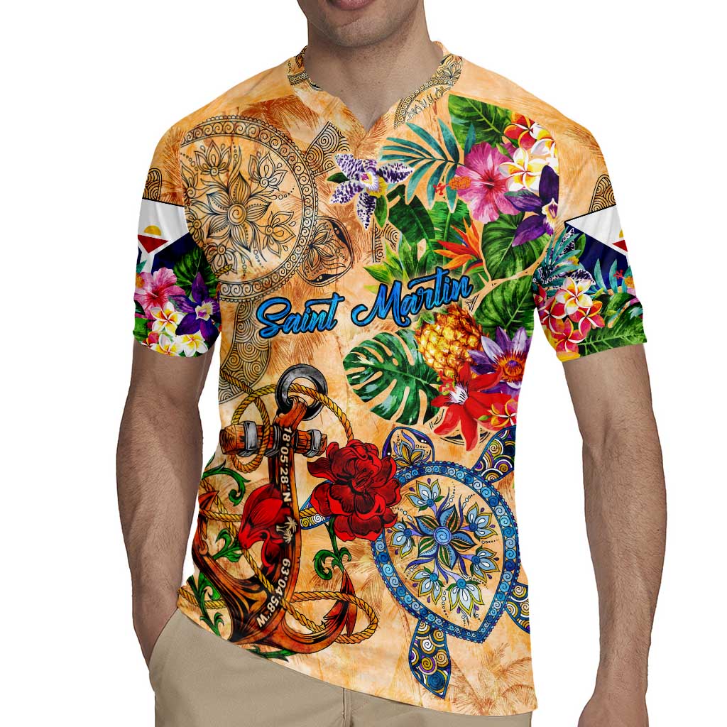 Saint Martin Rugby Jersey Geographic Coordinate Anchor - Turlte Tropical