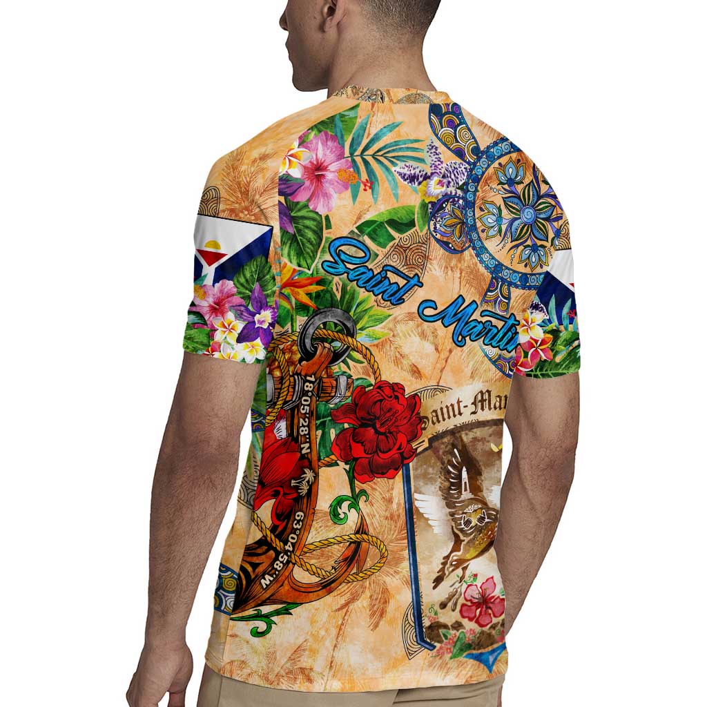 Saint Martin Rugby Jersey Geographic Coordinate Anchor - Turlte Tropical