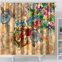 Saint Martin Shower Curtain Geographic Coordinate Anchor - Turlte Tropical