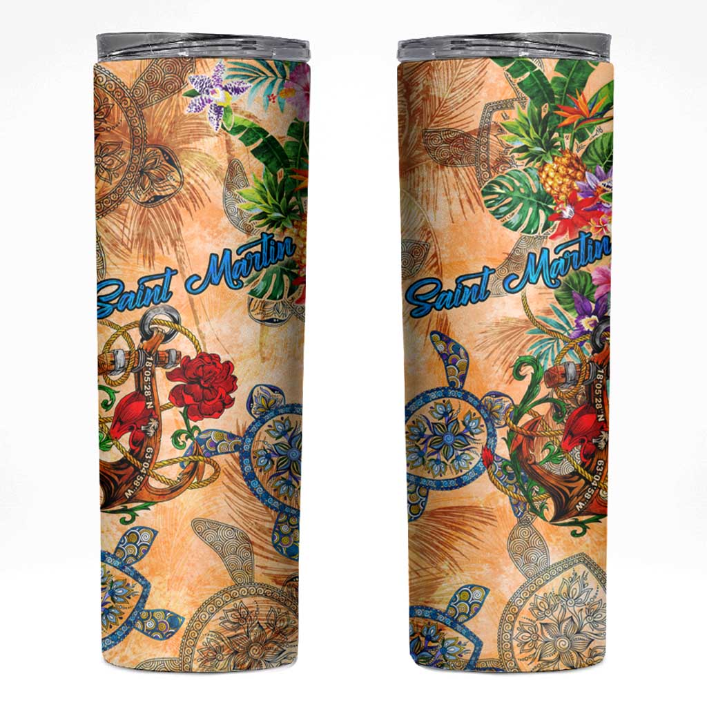 Saint Martin Skinny Tumbler Geographic Coordinate Anchor - Turlte Tropical