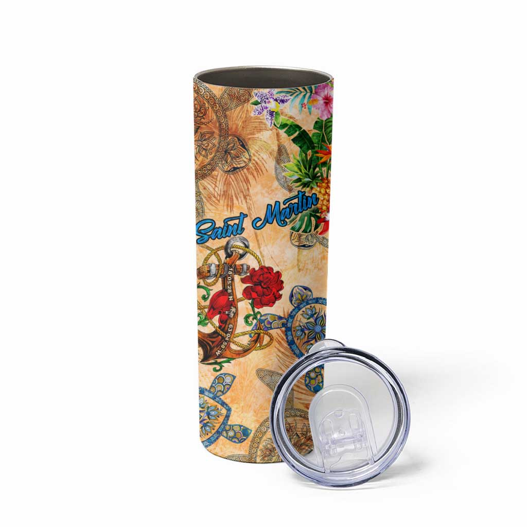 Saint Martin Skinny Tumbler Geographic Coordinate Anchor - Turlte Tropical