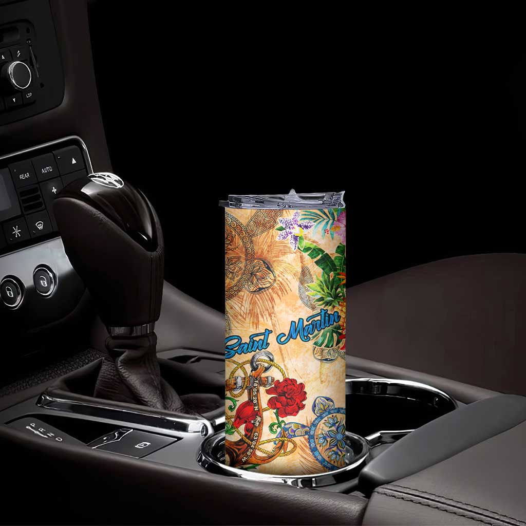 Saint Martin Skinny Tumbler Geographic Coordinate Anchor - Turlte Tropical