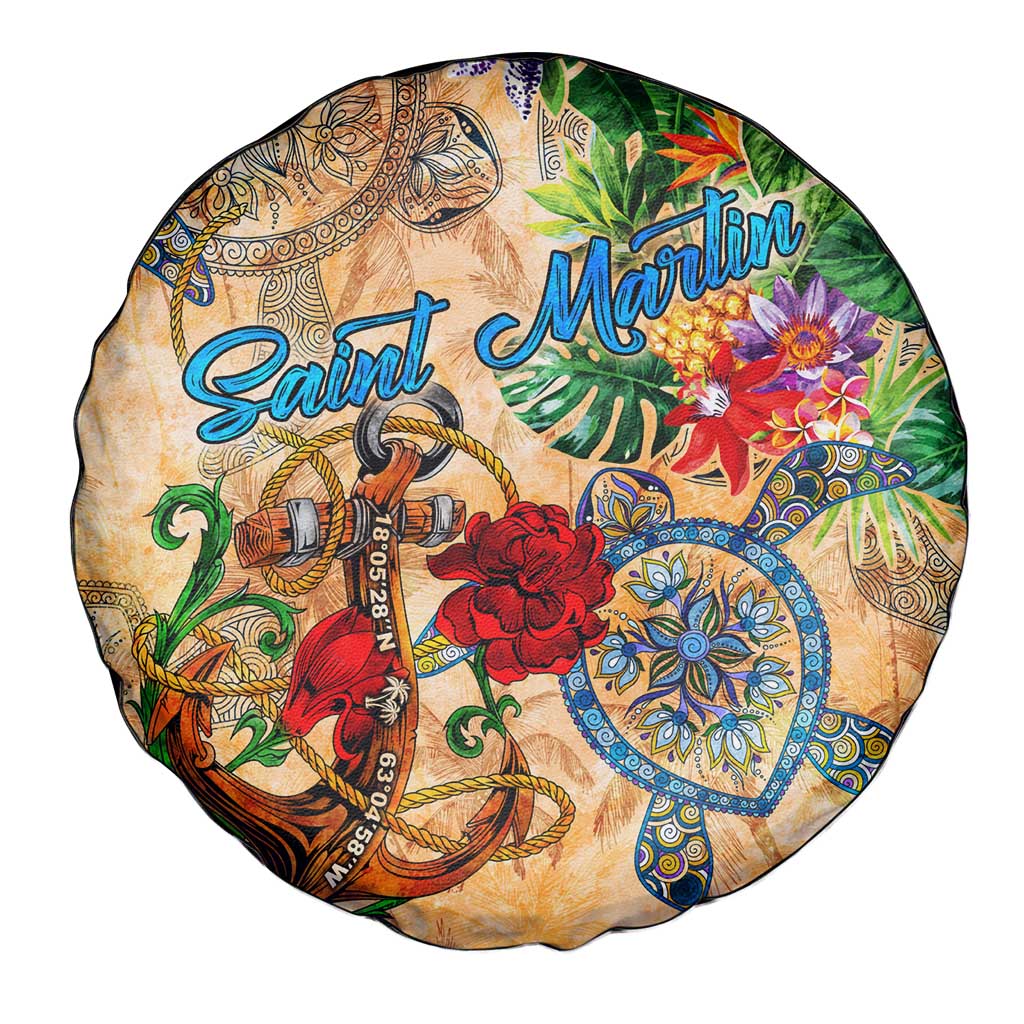 Saint Martin Spare Tire Cover Geographic Coordinate Anchor - Turlte Tropical