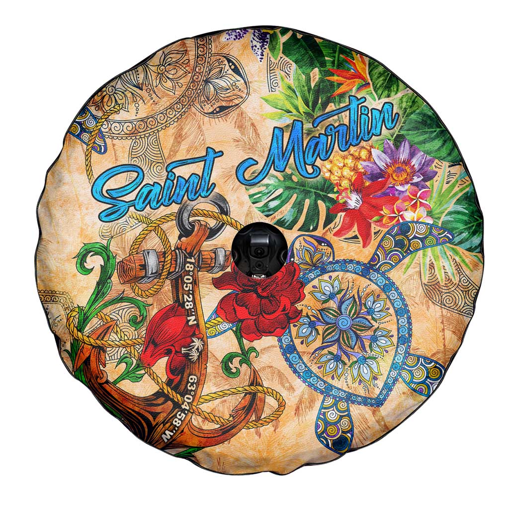 Saint Martin Spare Tire Cover Geographic Coordinate Anchor - Turlte Tropical