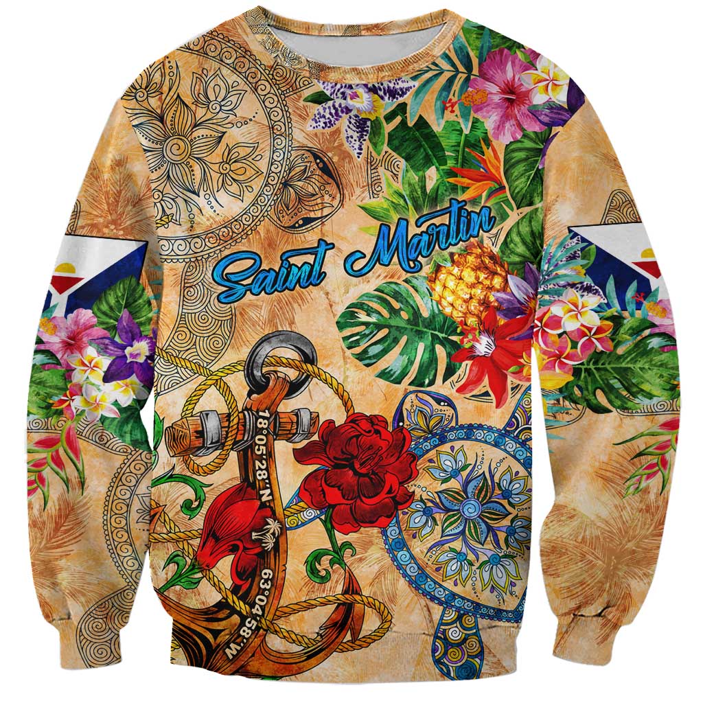 Saint Martin Sweatshirt Geographic Coordinate Anchor - Turlte Tropical